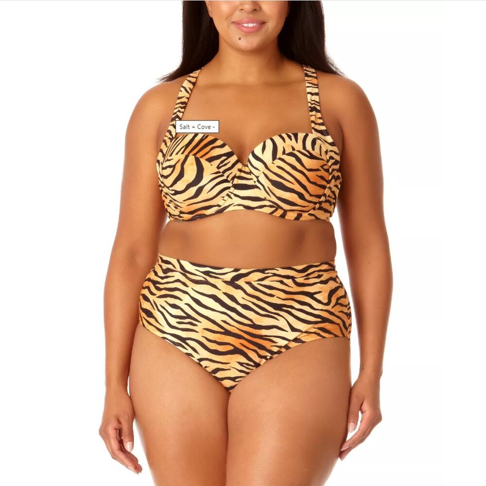California Sunshine Women Animal Print Cross-Back 2-Piece Swimsuit Plus Size 2XL